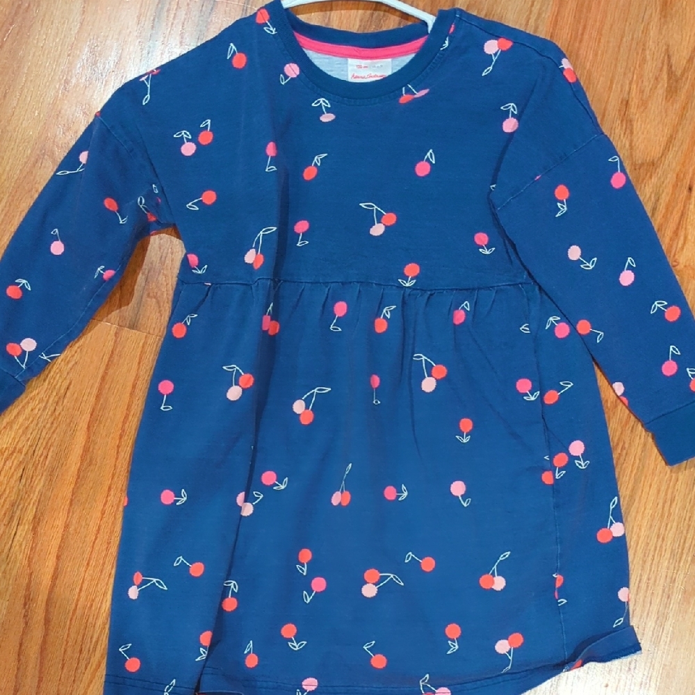 Hanna Andersson Blue Dress with Pink Trim and Cherry Print